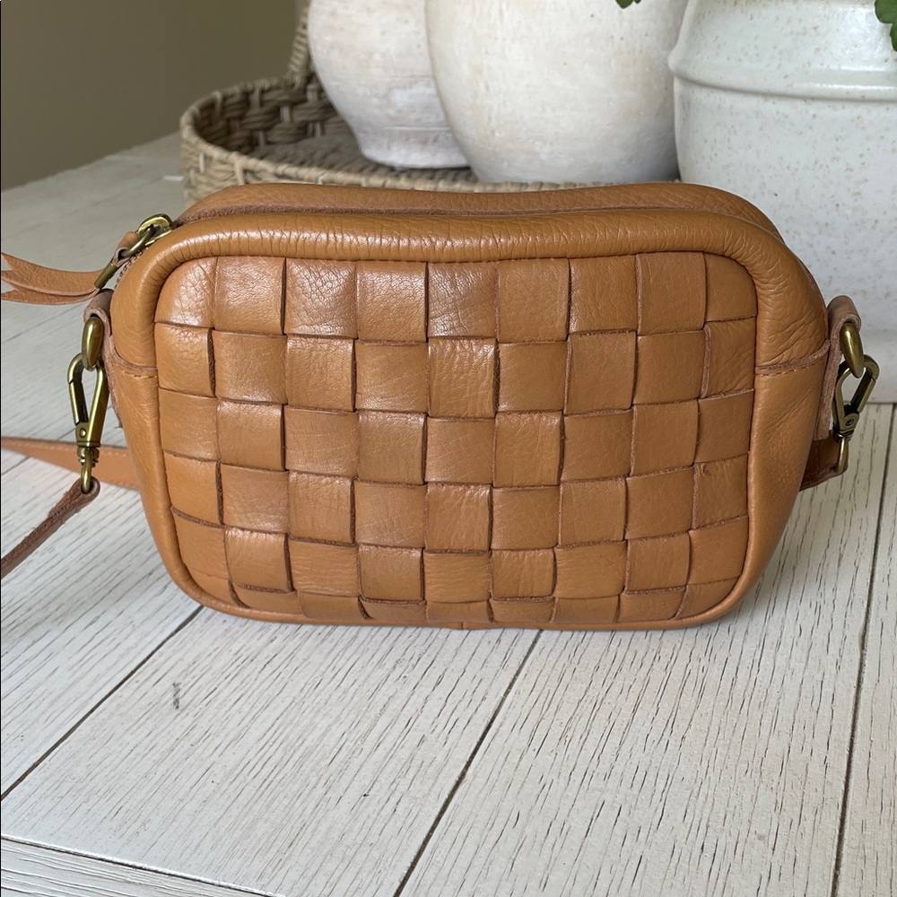 Madewell Caramel Woven Leather Crossbody Bag